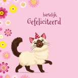 Lieve kat & bloemen verjaardagskaart 2