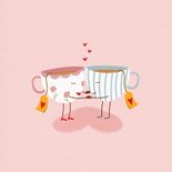 Lieve valentijnskaart met twee theekopjes en hartjes 2