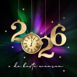 Luxe nieuwjaarskaart 2026 met gouden klok 2