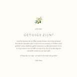 Minimalistische getuige kaart beige met olijftakje Achterkant