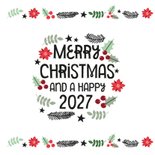 Modern kerstkaart merry christmas & hulst blaadjes 2