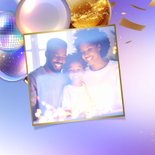 Moderne kerstkaart kerstballen discoballen en sterretjes 2
