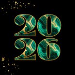 Moderne luxe kerstkaarten marmer jaartal zwart en groen 2