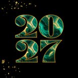 Moderne luxe kerstkaarten marmer jaartal zwart en groen 2
