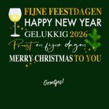 Mooie kerstkaart met teksten. takjes, bloemen, wijn en ster 3
