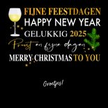 Mooie kerstkaart met teksten. takjes, gebak en wijn 3