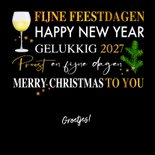 Mooie kerstkaart met teksten. takjes, gebak en wijn 3