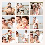 Mooie vakantie fotocollage kaart met vierkante foto's beige 2