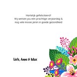 Mooie verjaardagskaart met unicorn en bloemen 3