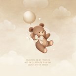 Neutraal geboortekaartje lief beertje aan ballon met strik 2