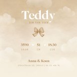 Neutraal geboortekaartje lief beertje aan ballon met strik 3