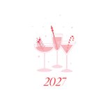 Nieuwjaarskaart glaasjes cocktails in wit roze en rood 2