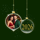 Nieuwjaarskaart glasballen met kardinaalsvogel 2