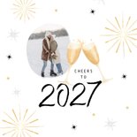 Nieuwjaarskaart happy new year champagne vuurwerk sterren 2