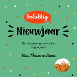 Nieuwjaarskaart met oliebol en confetti 3