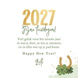 Nieuwjaarskaart veel geluk in 2027 klavertje vier hoefijzer 3