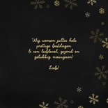 Nieuwjaarskaartje met gouden sneeuwvlokjes, foto en strikje 3