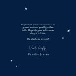 Nieuwjaarskaartje vintage typografie en sterren holografisch Achterkant