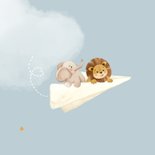 Olifant en leeuw op papieren vliegtuigje 2