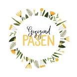 Paaskaart gezegend pasen gele bloemenkrans 2