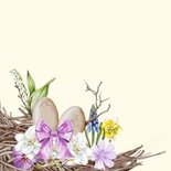 Paaskaart krans met bloemen strik en eieren 2