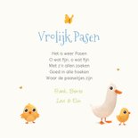 Paaskaart vrolijk paaseieren dieren mand kuikentjes konijn 3