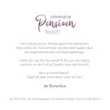 Pensioenfeest uitnodiging abstracte vormen met foto paars 3