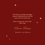 Rode kerstkaart klassiek vrede op aarde goudfolie Achterkant