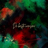 Rode kerstkaart met groen kersttakken 2