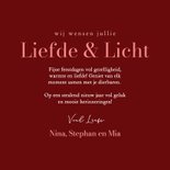 Rode kerstkaart met schattige pinguin met strikje Achterkant