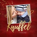 Rode kerstknuffel kerstkaart met gouden hart  2