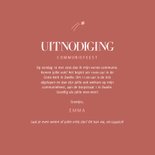 Roze communiekaartje met lief vredesduifje en sterretjes 3