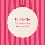 Roze kerstkaart met kerst beertje roze strepen 2
