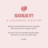 Roze te laat verjaardagskaart - sorry oeps mea culpa 3