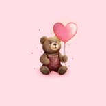 Roze valentijnskaart met teddybeertje en roze hartjes ballon 2