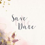 Save the Date kaart stijlvol met waterverf en gouden bloemen 2