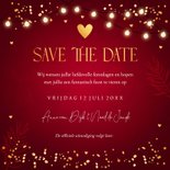 Save the Date kerstkaart rood lampjes spetters goudlook 3