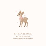 Schattig geboortekaartje meisje met hertje met strik beige 2