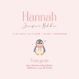 Schattig roze geboortekaartje pinguin een zusje 3