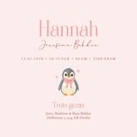 Schattig roze geboortekaartje pinguin een zusje 3