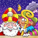 Sinterklaas met paard en Piet in de wolken op het dak 3