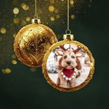 Sprankelend fotokaartje gouden kerstballen foto kerst 2