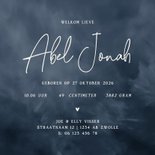 Stijlvol geboortekaartje blauw waterverf zilver spettertjes 3