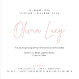 Stijlvol minimalistisch geboortekaartje meisje handlettering Achterkant