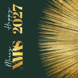 Stijlvolle art-deco stijl kerstkaart met gouden zonnestralen 2