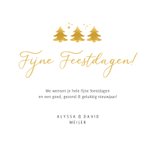Stijlvolle donkerrode kerstkaart met 3 gouden kerstbomen 3