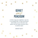 Stijlvolle felicitatiekaart pensioen blauw & gouden confetti 3