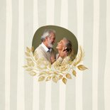 Stijlvolle jubileumkaart met foto en gouden bloemen  2