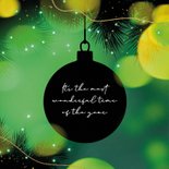 Stijlvolle kerstkaart sfeer kerstbal lichtjes groen 2