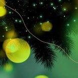 Stijlvolle kerstkaart sfeer kerstbal lichtjes groen Achterkant